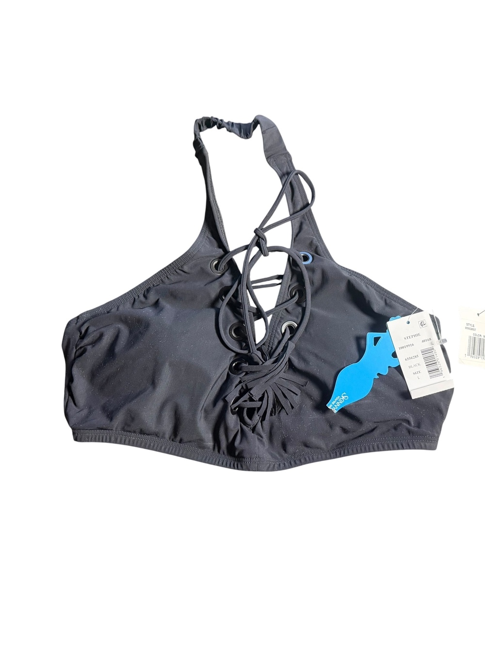 SKINNYDIPPERS x MIRACLESUIT black strappy lace up front “STEPHIE” bikini top $88